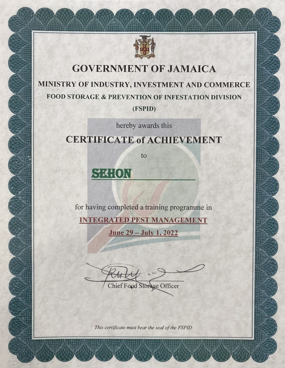 Pest Certificaton